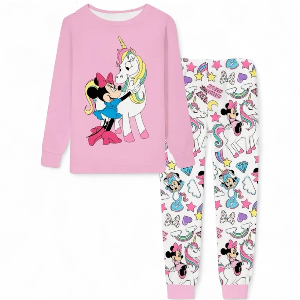 Girls size 6/6X Minnie Mouse Pink and White Pajama Set